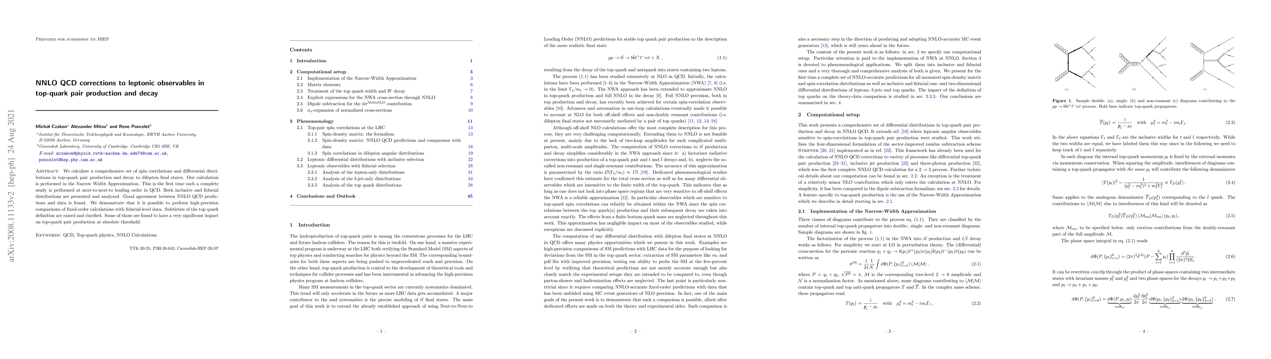 Thumbnail for NNLO QCD corrections to leptonic observables in top-quark pair
  production and decay