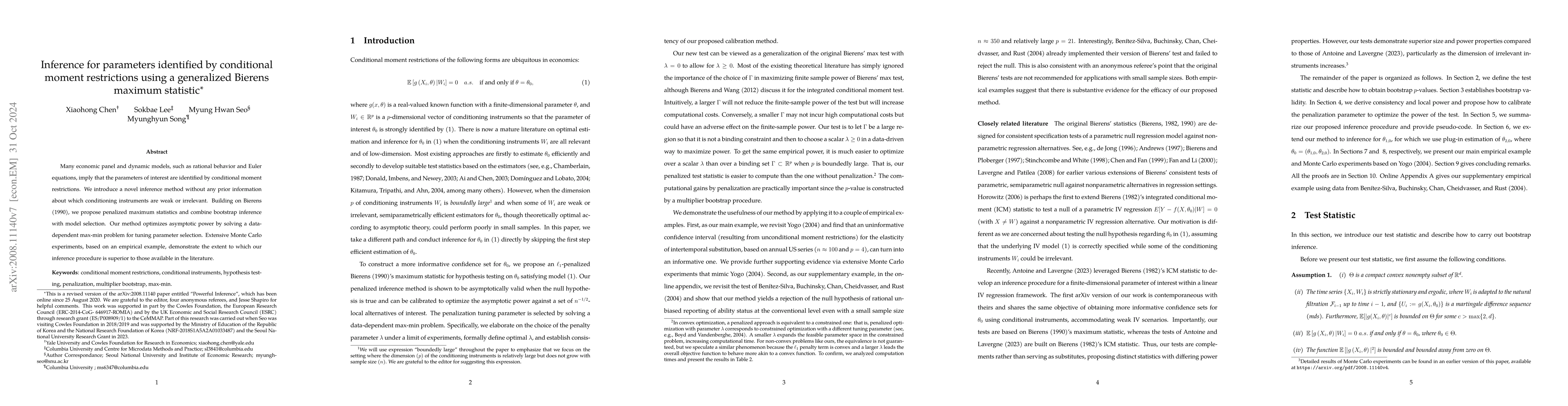 Thumbnail for Inference for parameters identified by conditional moment restrictions
  using a generalized Bierens maximum statistic