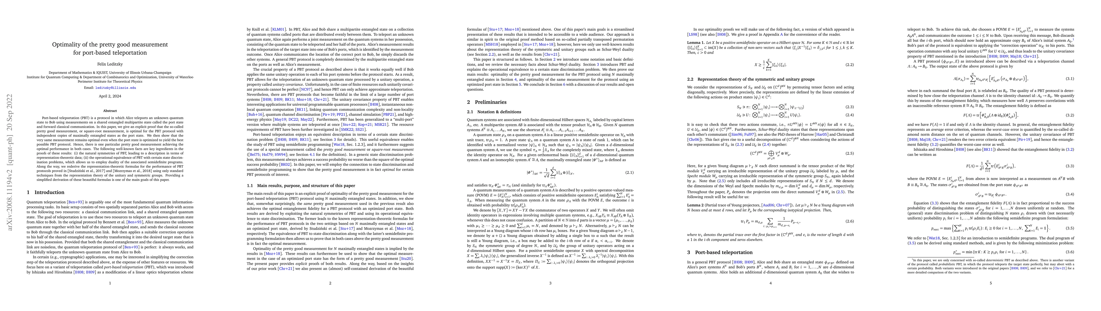 Thumbnail for Optimality of the pretty good measurement for port-based teleportation