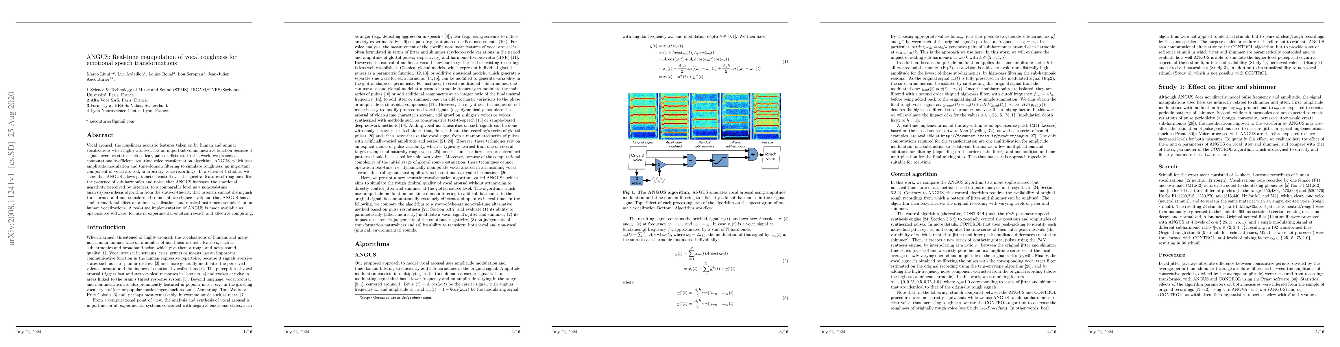 Thumbnail for ANGUS: Real-time manipulation of vocal roughness for emotional speech
  transformations