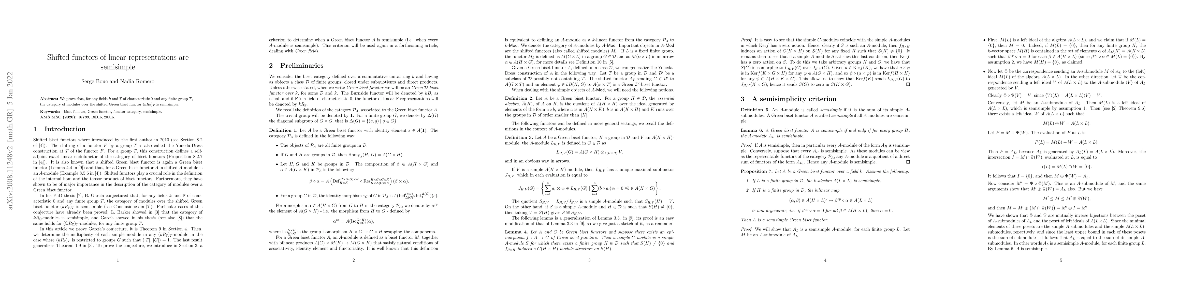 Thumbnail for Shifted functors of linear representations are semisimple