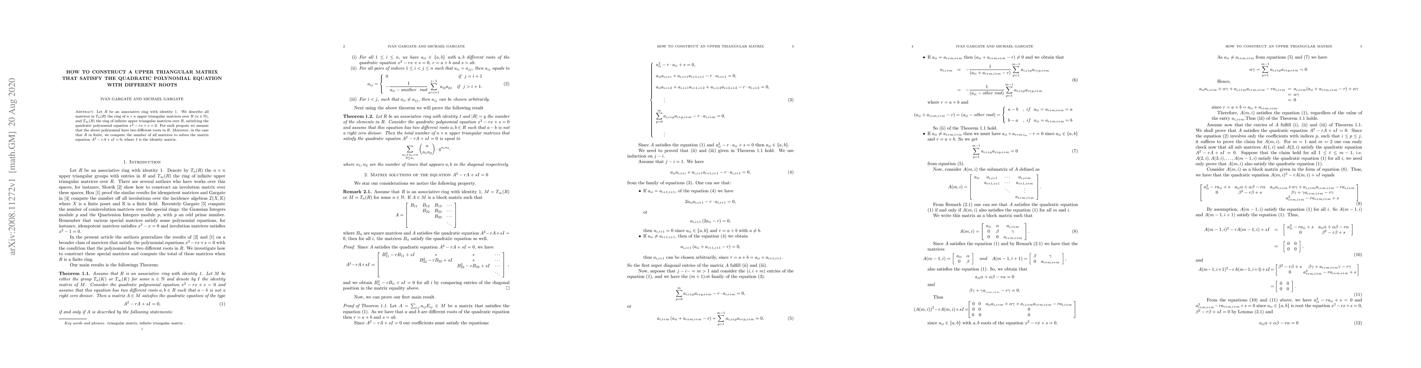 Thumbnail for How to construct a upper triangular matrix that satisfy the quadratic
  polynomial equation with different roots