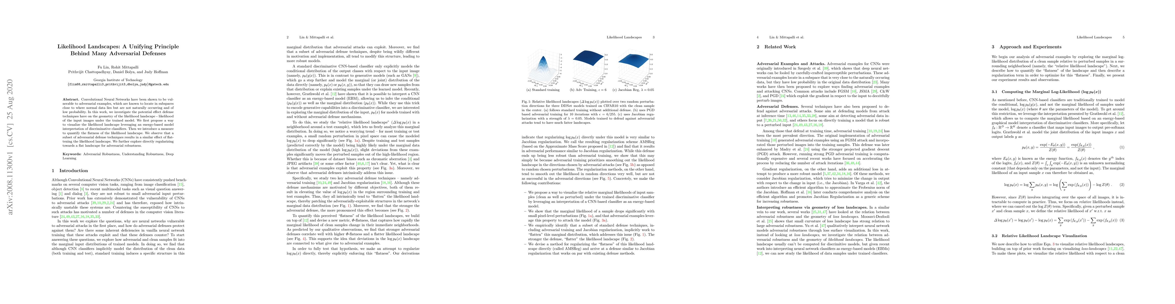 Thumbnail for Likelihood Landscapes: A Unifying Principle Behind Many Adversarial
  Defenses
