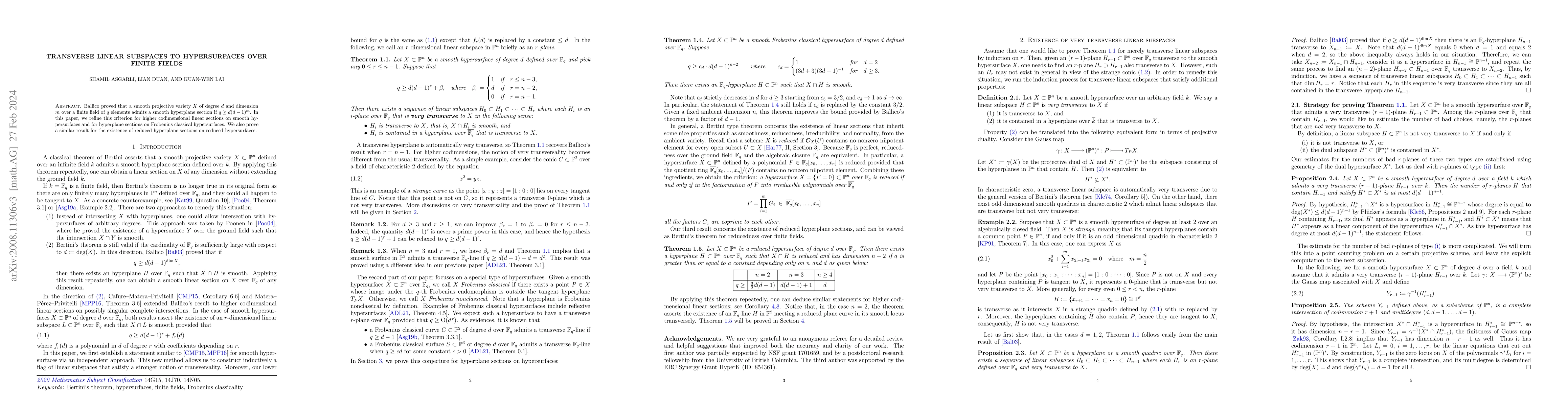 Thumbnail for Transverse linear subspaces to hypersurfaces over finite fields