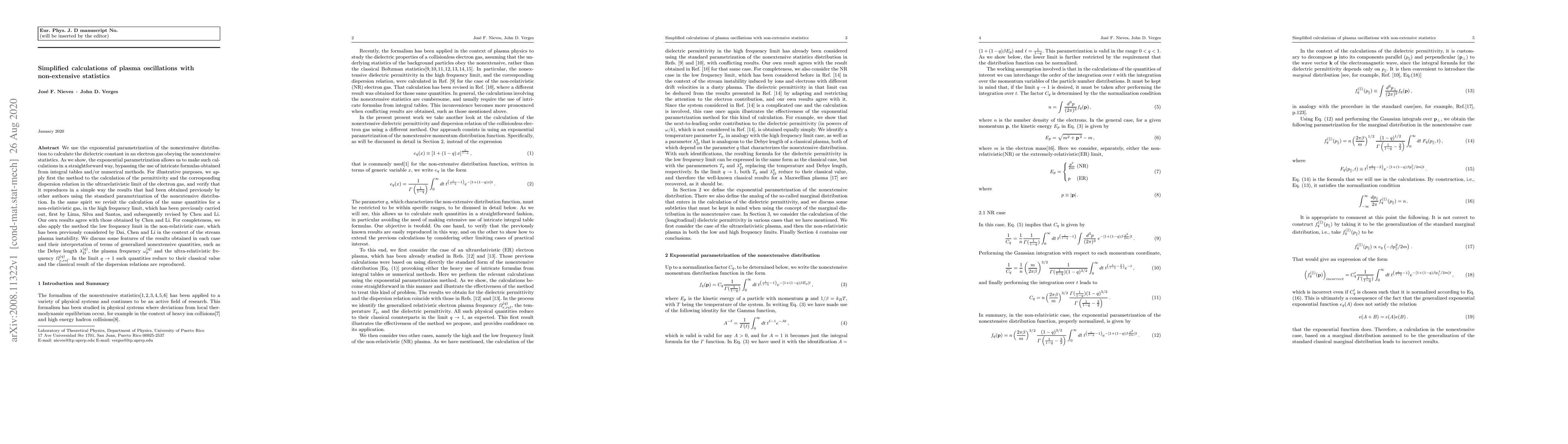 Thumbnail for Simplified calculations of plasma oscillations with non-extensive
  statistics