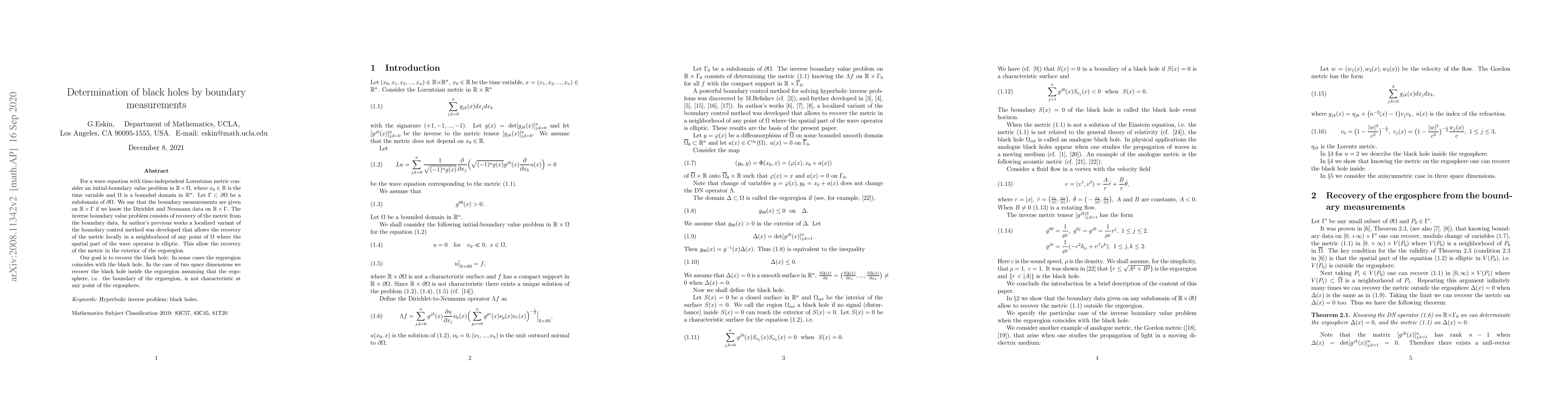 Thumbnail for Determination of black holes by boundary measurements