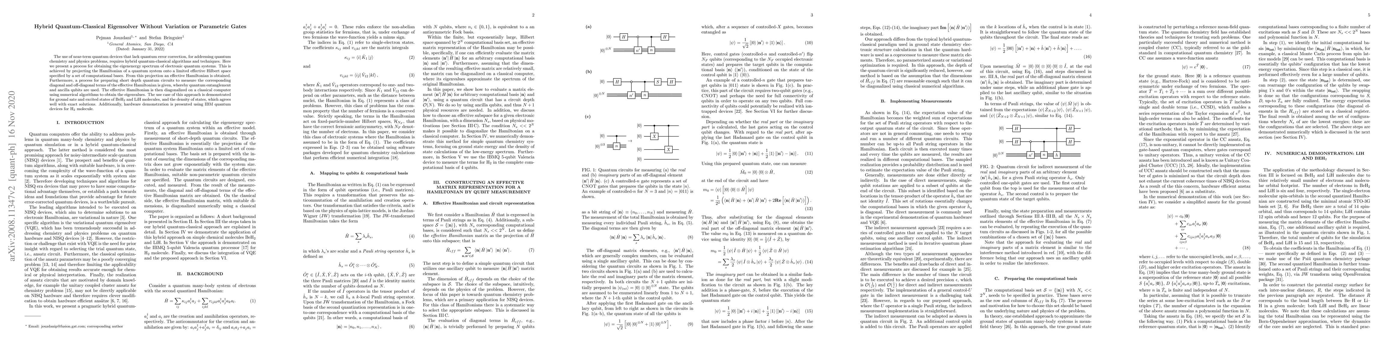 Thumbnail for Hybrid Quantum-Classical Eigensolver Without Variation or Parametric
  Gates