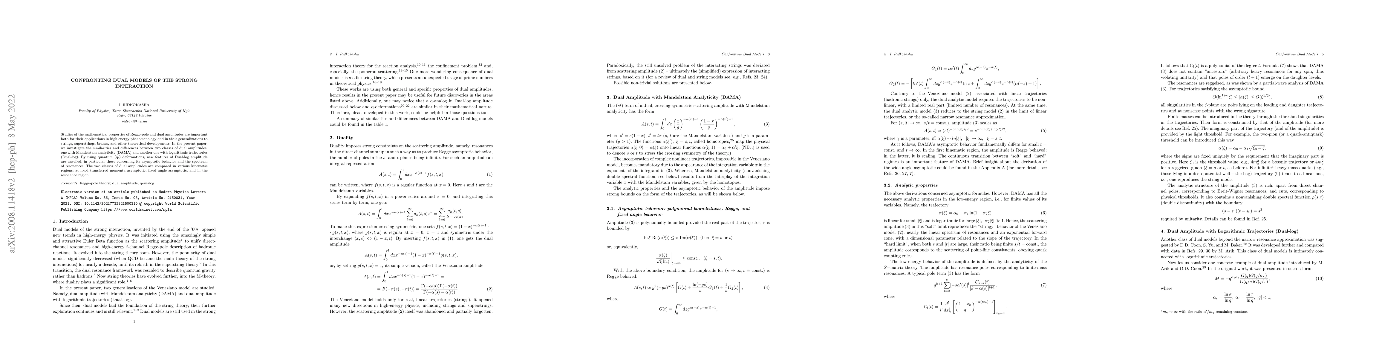 Thumbnail for Confronting Dual Models of the Strong Interaction