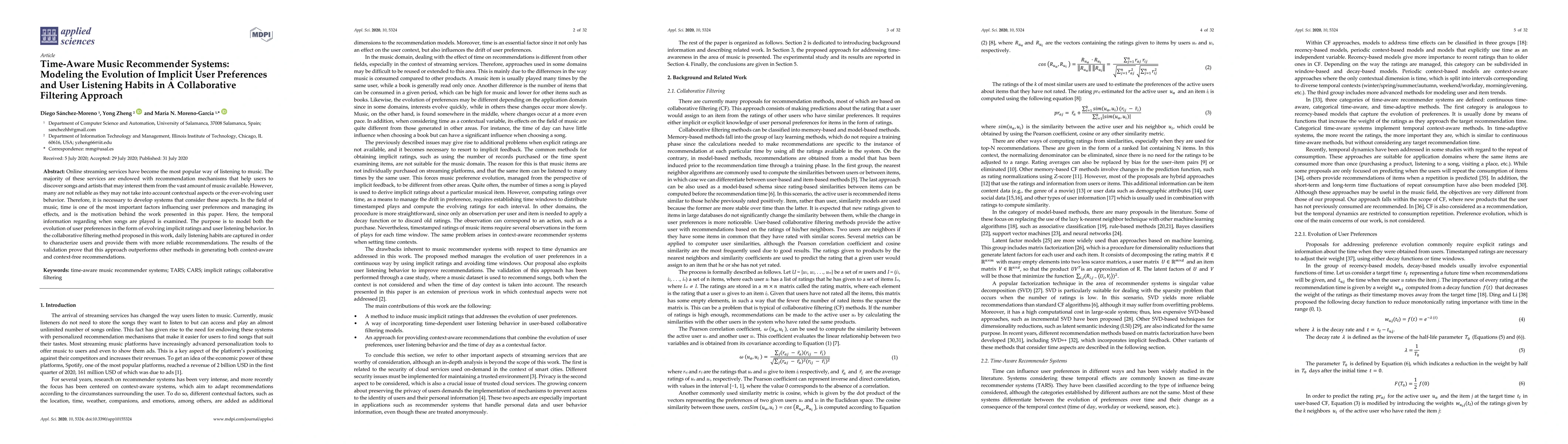 Thumbnail for Time-Aware Music Recommender Systems: Modeling the Evolution of Implicit
  User Preferences and User Listening Habits in A Collaborative Filtering
  Approach