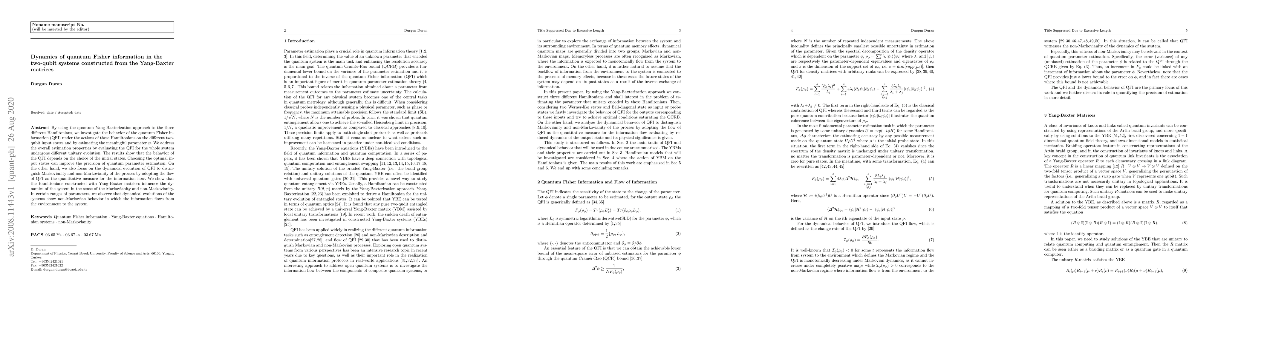 Thumbnail for Dynamics of quantum Fisher information in the two-qubit systems
  constructed from the Yang-Baxter matrices
