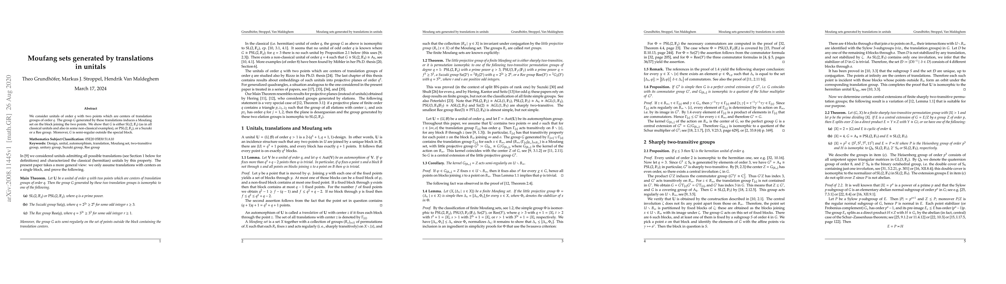Thumbnail for Moufang sets generated by translations in unitals