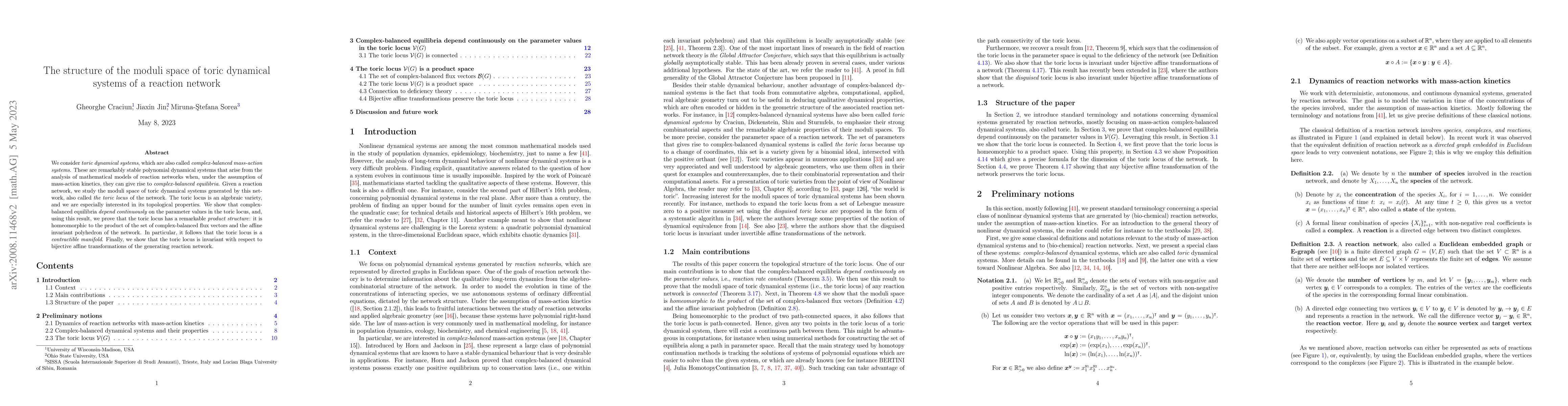 Thumbnail for The structure of the moduli space of toric dynamical systems of a
  reaction network