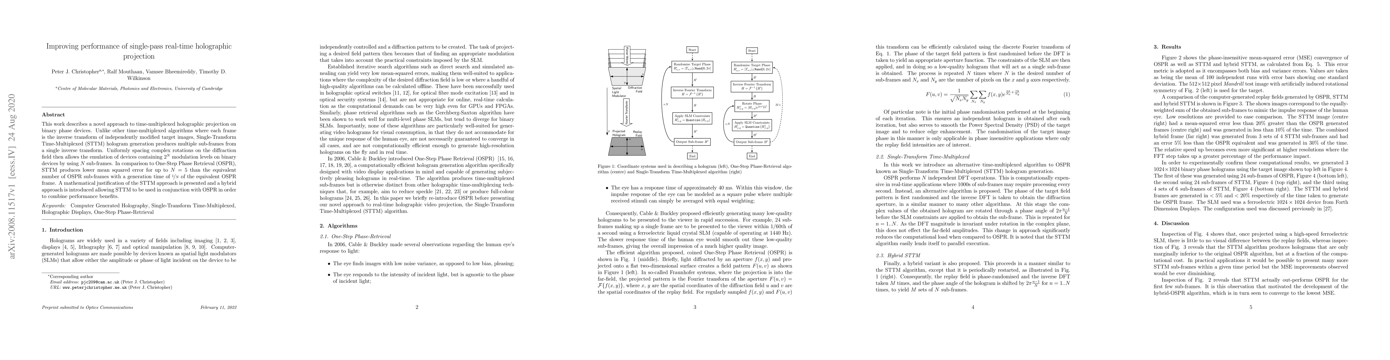 Thumbnail for Improving performance of single-pass real-time holographic projection