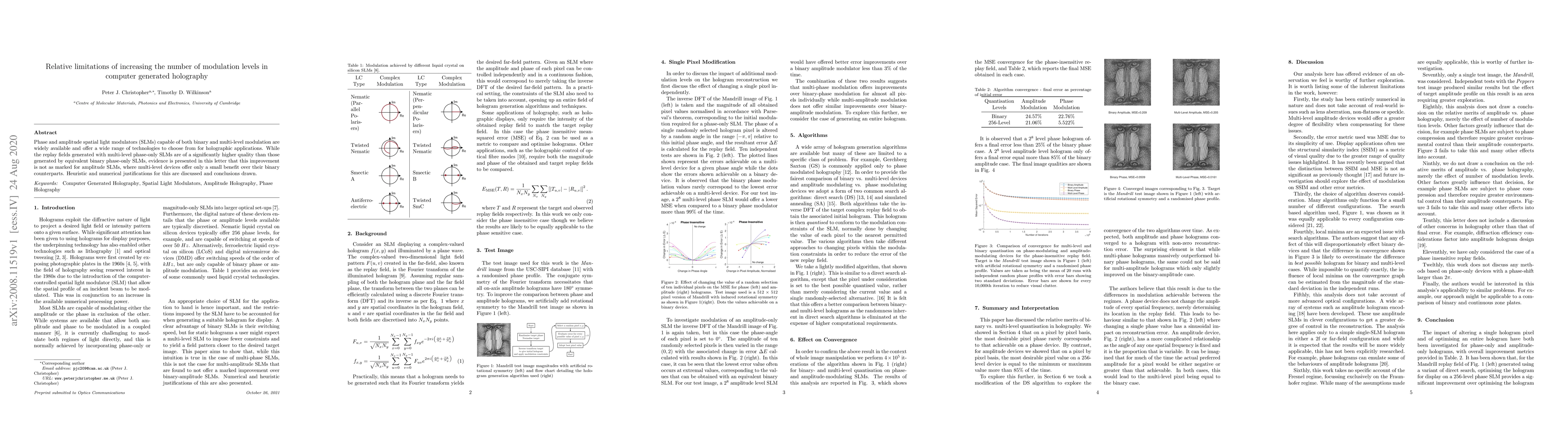 Thumbnail for Relative limitations of increasing the number of modulation levels in
  computer generated holography