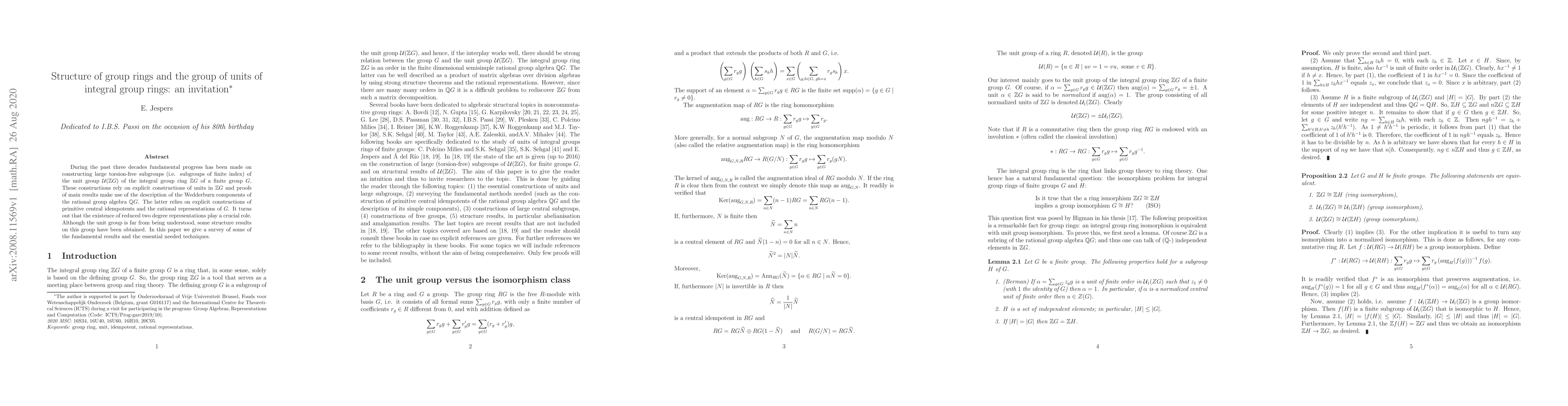 Thumbnail for Structure of group rings and the group of units of integral group rings:
  an invitation
