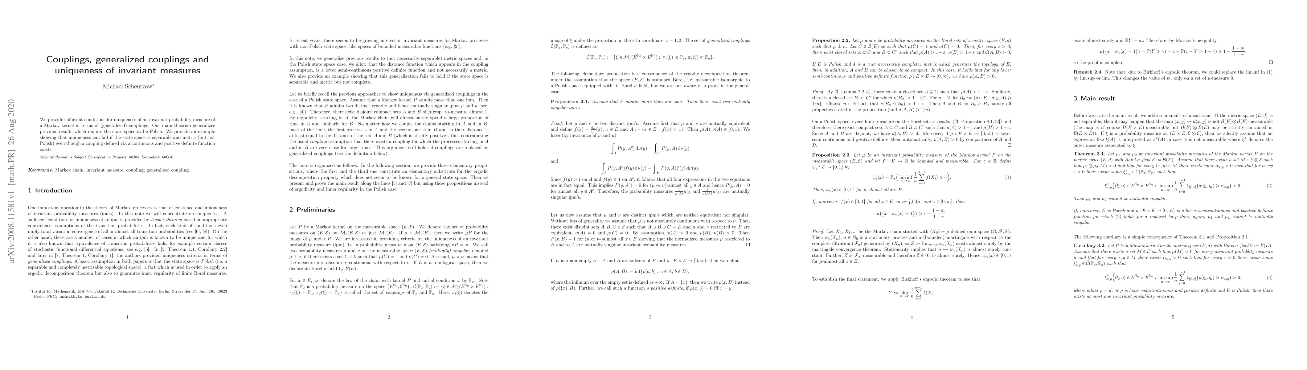 Thumbnail for Couplings, generalized couplings and uniqueness of invariant measures