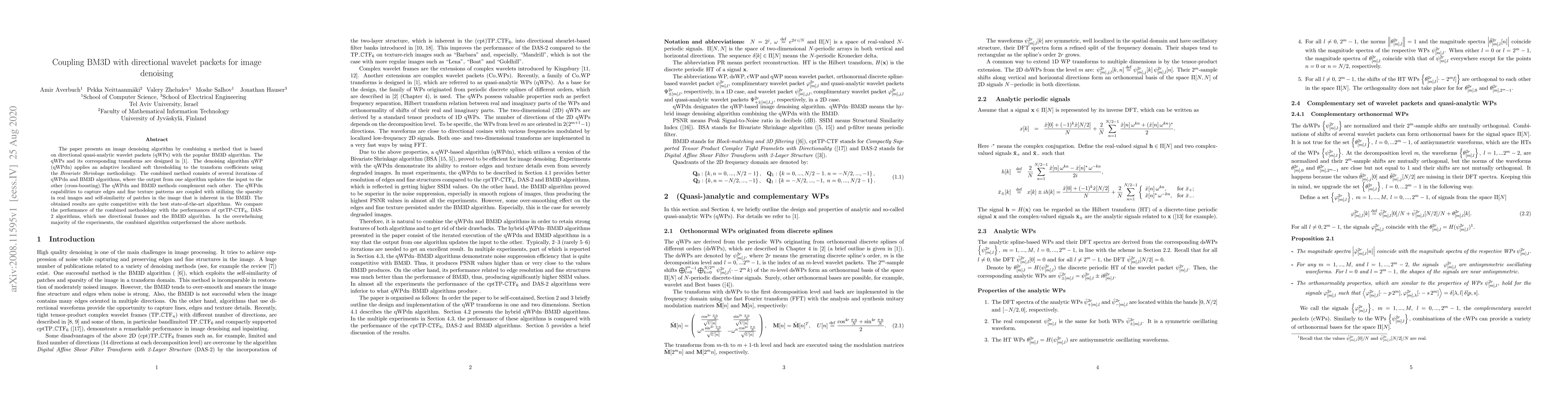 Thumbnail for Coupling BM3D with directional wavelet packets for image denoising
