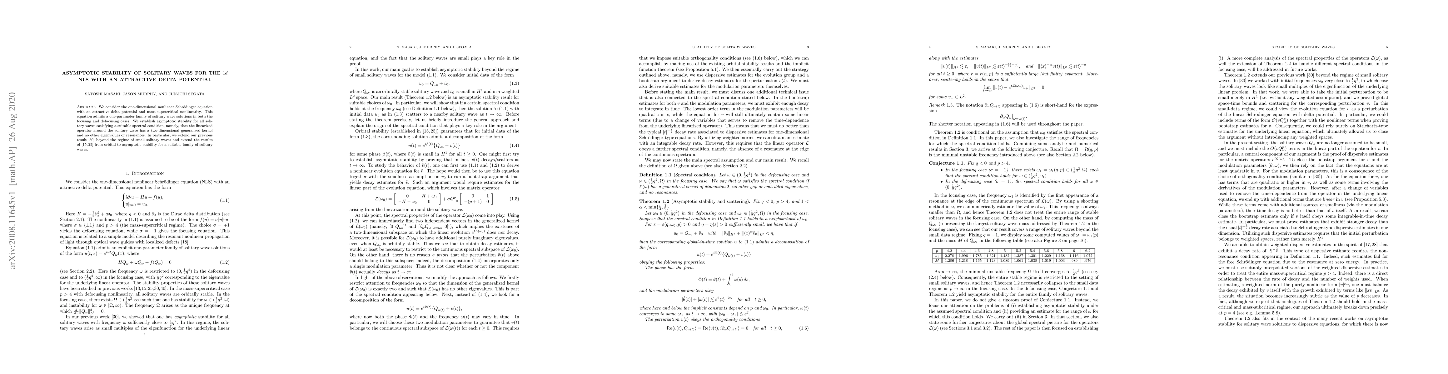 Thumbnail for Asymptotic stability of solitary waves for the $1d$ NLS with an
  attractive delta potential
