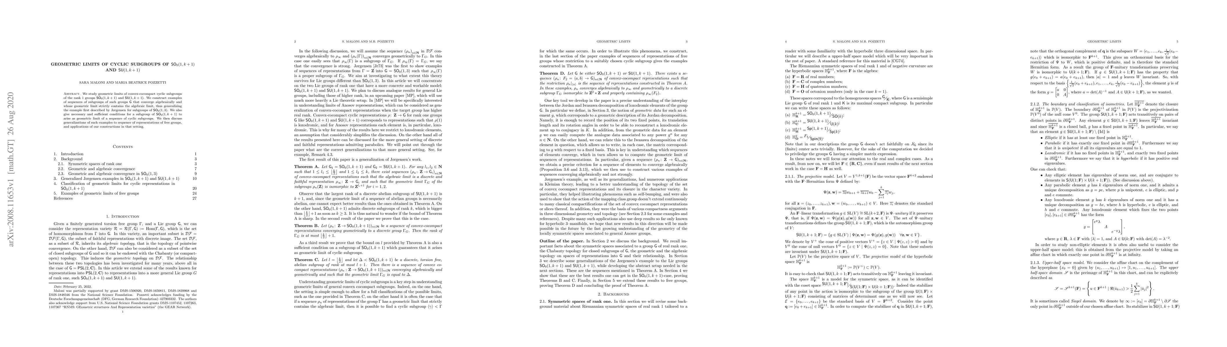 Thumbnail for Geometric limits of cyclic subgroups of SO_0(1, k+1) and SU(1, k+1)