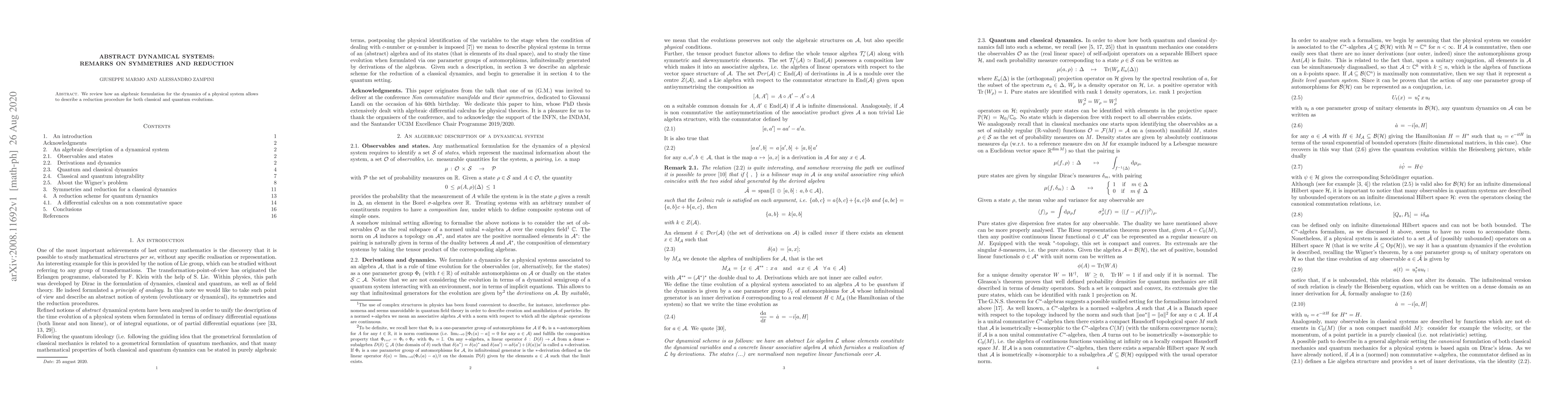 Thumbnail for Abstract Dynamical Systems: Remarks on Symmetries and Reduction