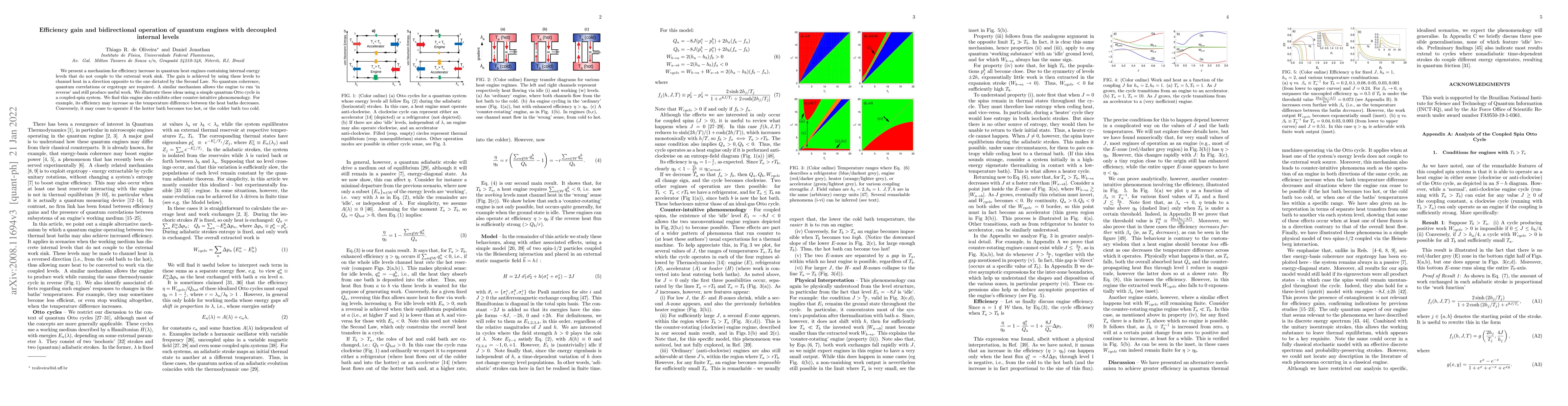Thumbnail for Efficiency gain and bidirectional operation of quantum engines with
  decoupled internal levels