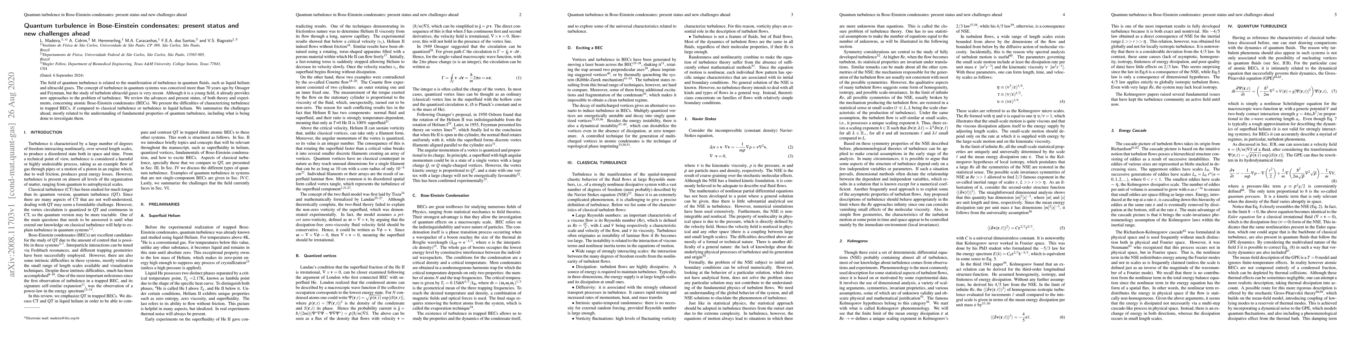Thumbnail for Quantum turbulence in Bose-Einstein condensates: present status and new
  challenges ahead