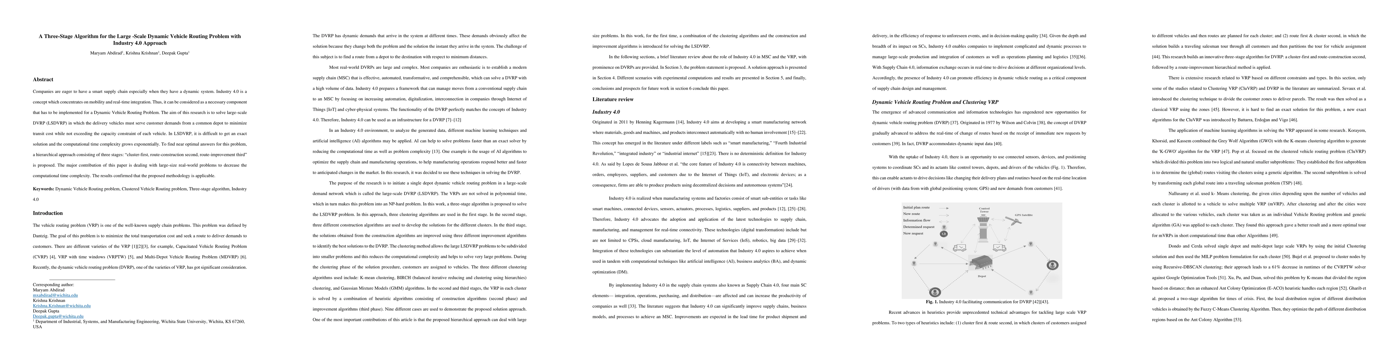 Thumbnail for A Three-Stage Algorithm for the Large Scale Dynamic Vehicle Routing
  Problem with an Industry 4.0 Approach
