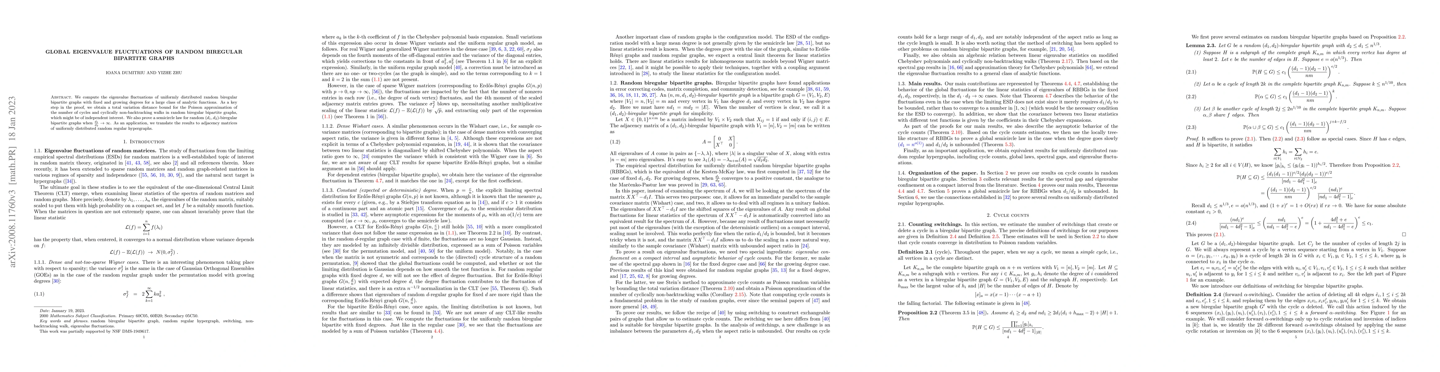 Thumbnail for Global eigenvalue fluctuations of random biregular bipartite graphs