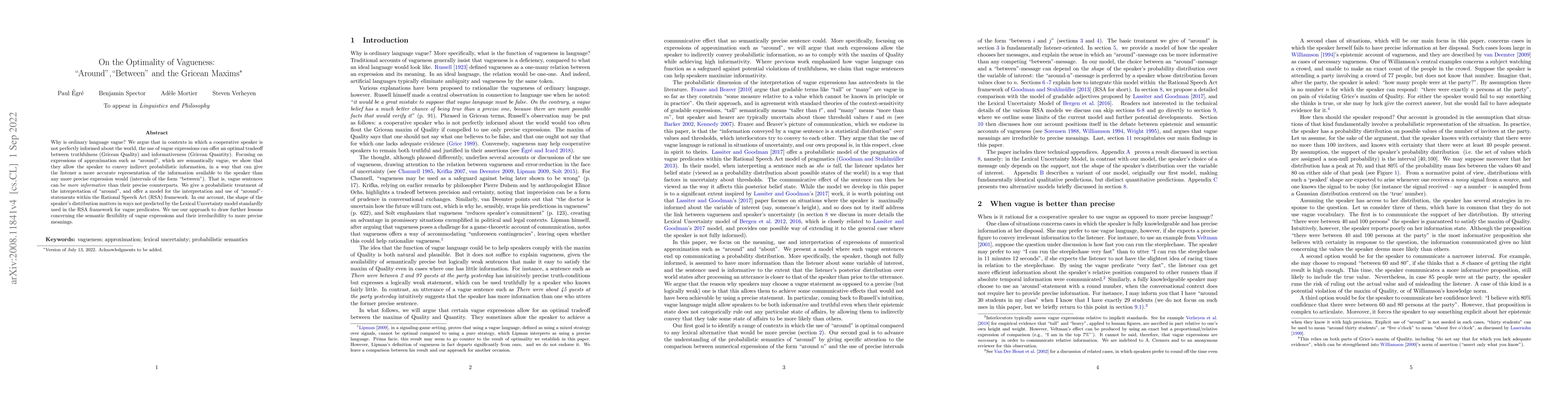 Thumbnail for On the Optimality of Vagueness: "Around", "Between", and the Gricean
  Maxims