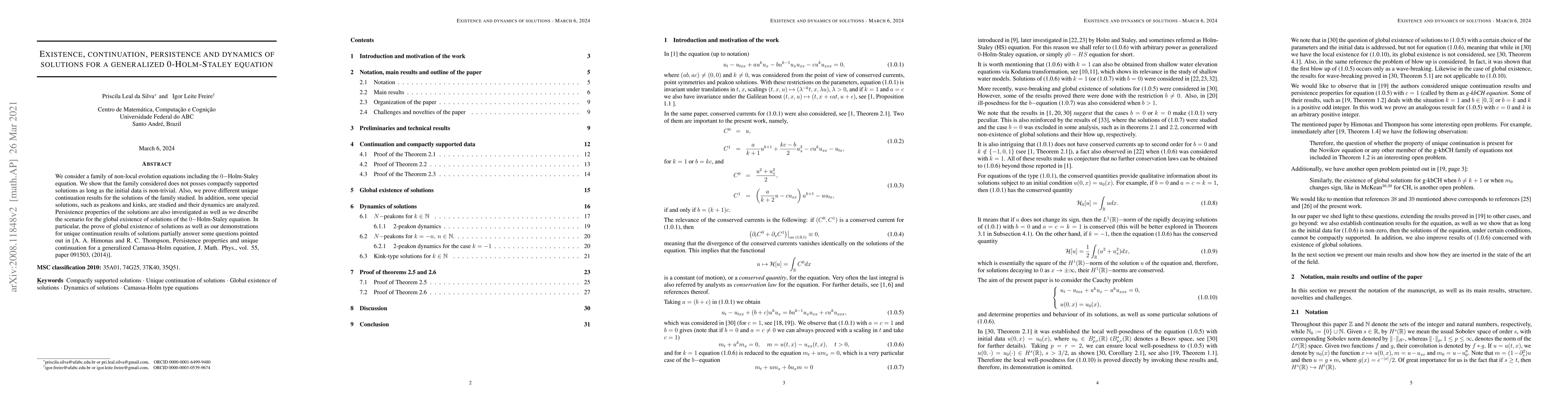 Thumbnail for Existence, continuation, persistence and dynamics of solutions for a
  generalized 0-Holm-Staley equation