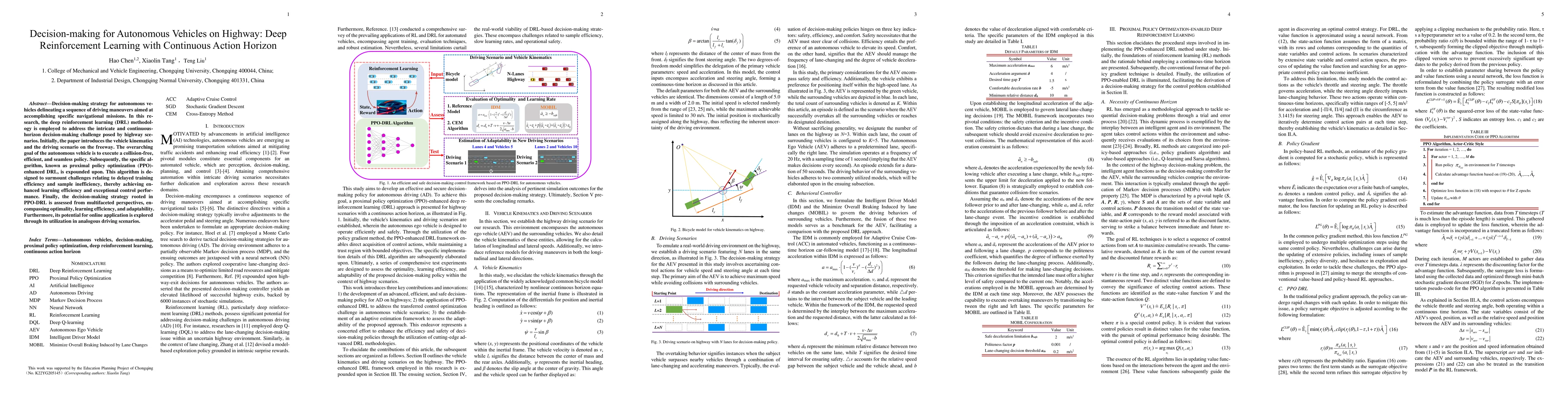 Thumbnail for Decision-making for Autonomous Vehicles on Highway: Deep Reinforcement
  Learning with Continuous Action Horizon