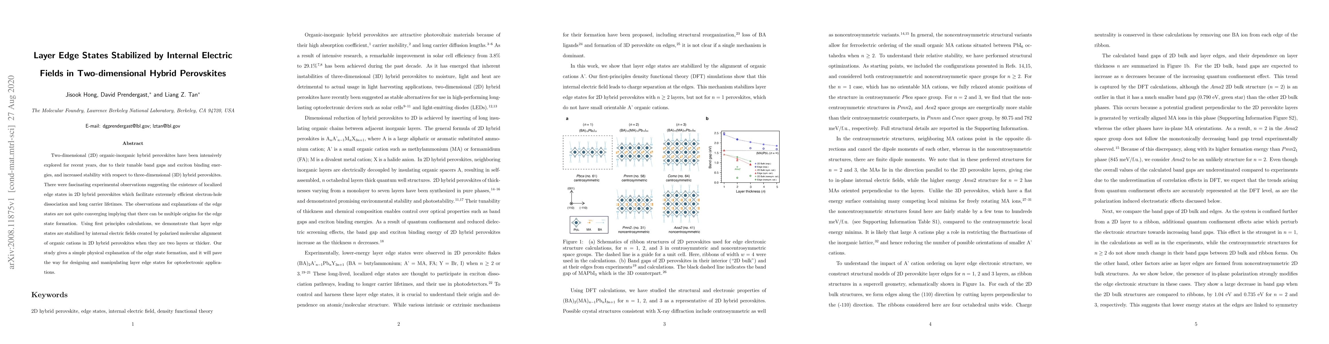 Thumbnail for Layer Edge States Stabilized by Internal Electric Fields in
  Two-dimensional Hybrid Perovskites
