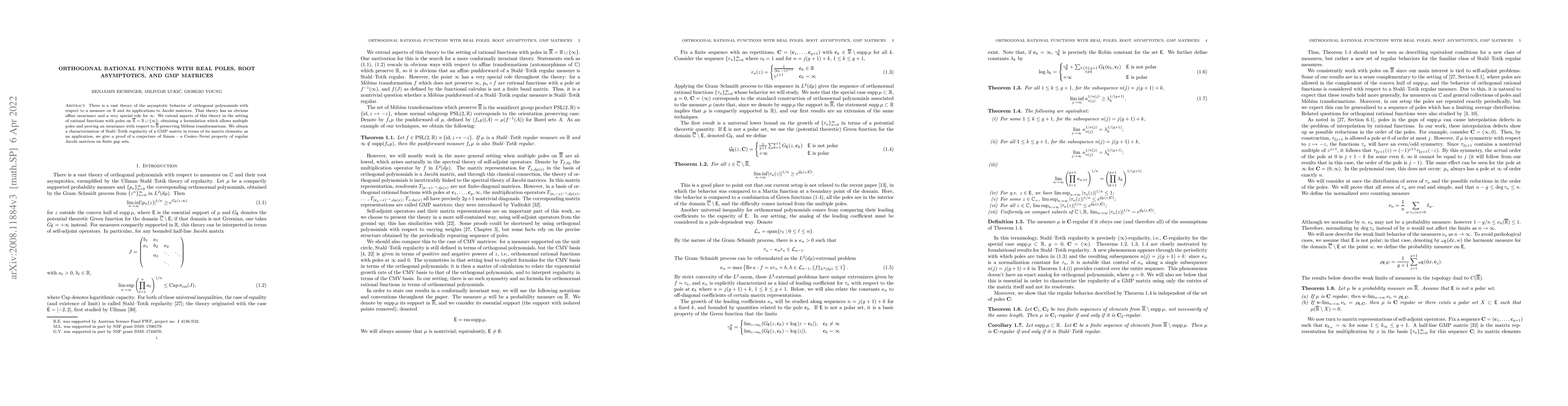 Thumbnail for Orthogonal rational functions with real poles, root asymptotics, and GMP
  matrices