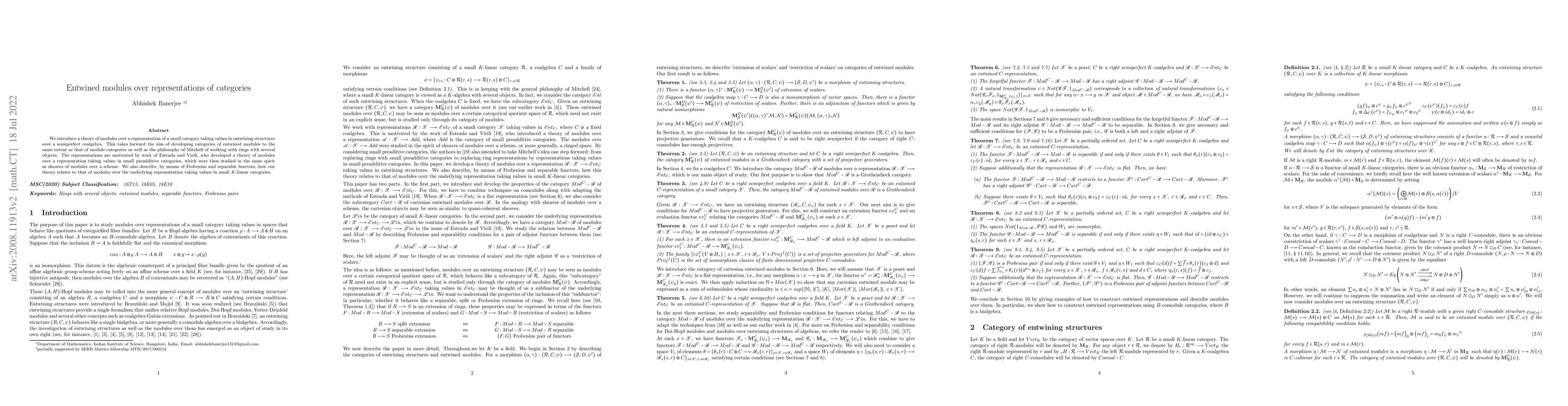 Thumbnail for Entwined modules over representations of categories