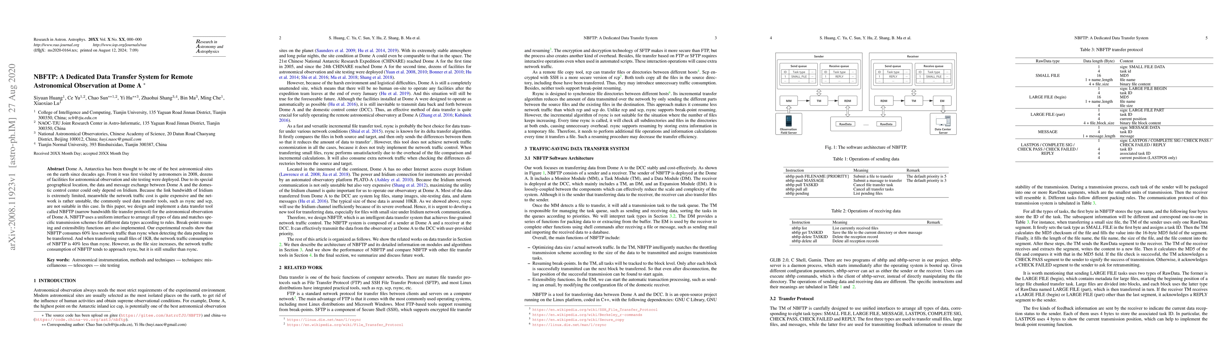 Thumbnail for NBFTP: A Dedicated Data Transfer System for Remote Astronomical
  Observation at Dome A