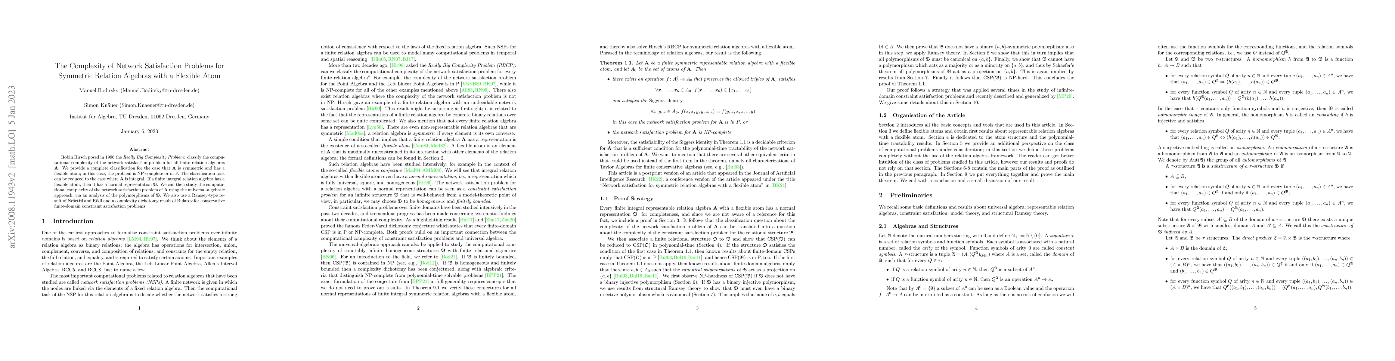 Thumbnail for The Complexity of Network Satisfaction Problems for Symmetric Relation
  Algebras with a Flexible Atom