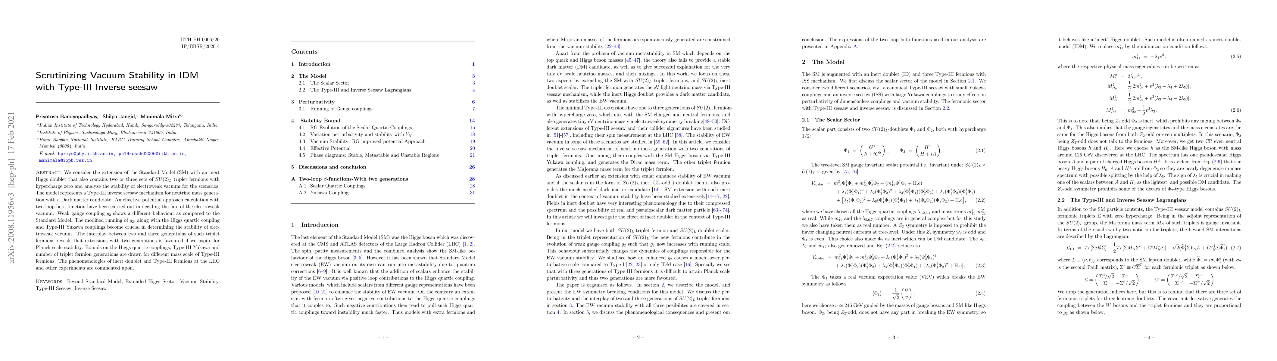 Thumbnail for Scrutinizing Vacuum Stability in IDM with Type-III Inverse seesaw