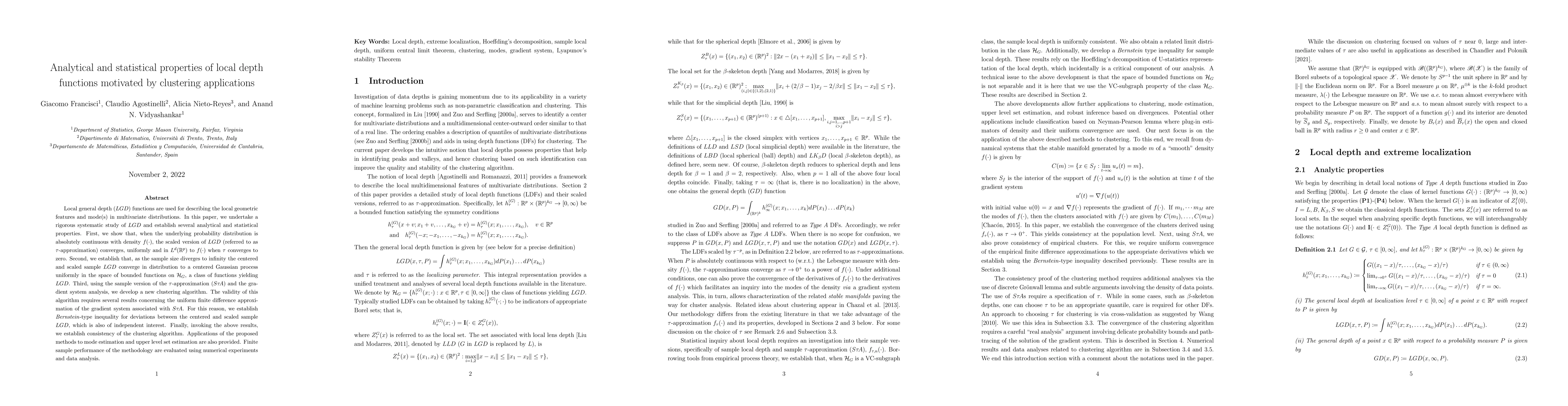 Thumbnail for Analytical and statistical properties of local depth functions motivated
  by clustering applications