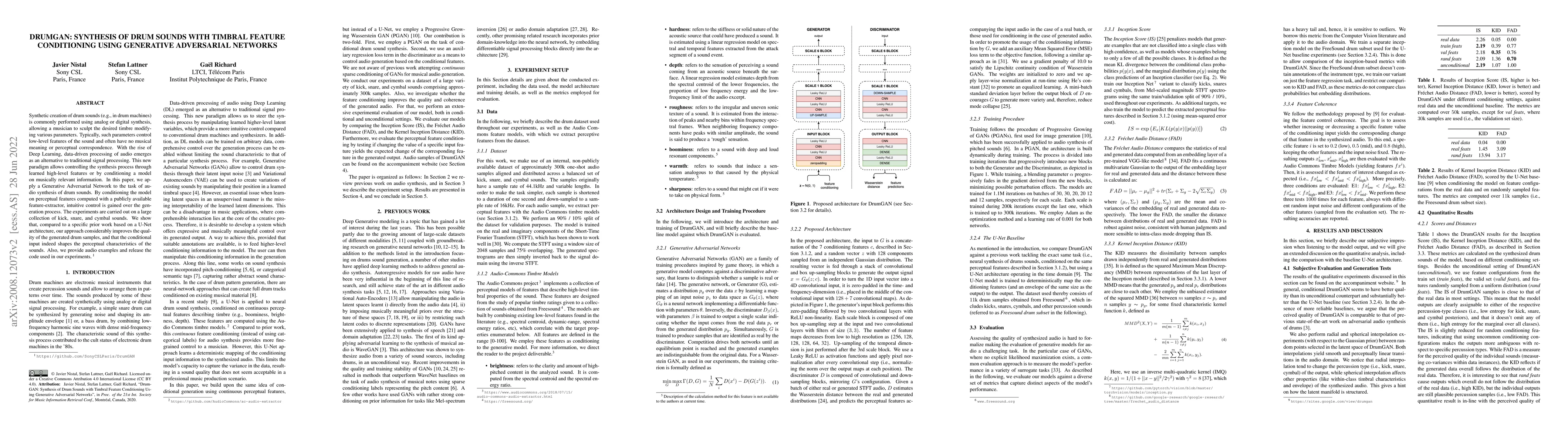Thumbnail for DrumGAN: Synthesis of Drum Sounds With Timbral Feature Conditioning
  Using Generative Adversarial Networks