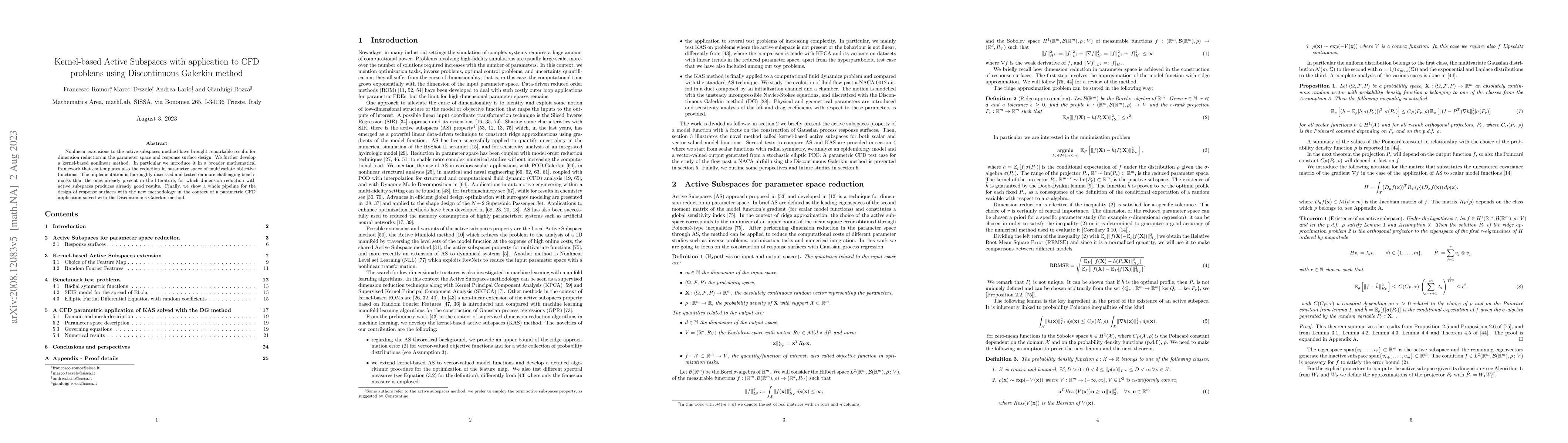 Thumbnail for Kernel-based active subspaces with application to computational fluid
  dynamics parametric problems using the discontinuous Galerkin method