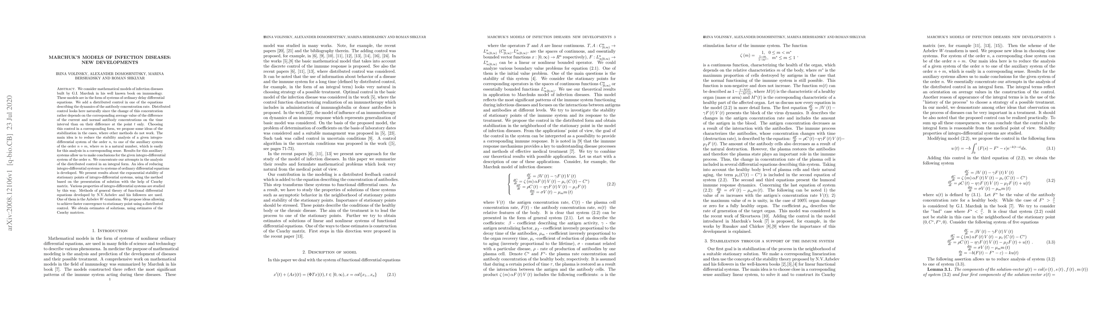 Thumbnail for Marchuk's models of infection diseases: new developments
