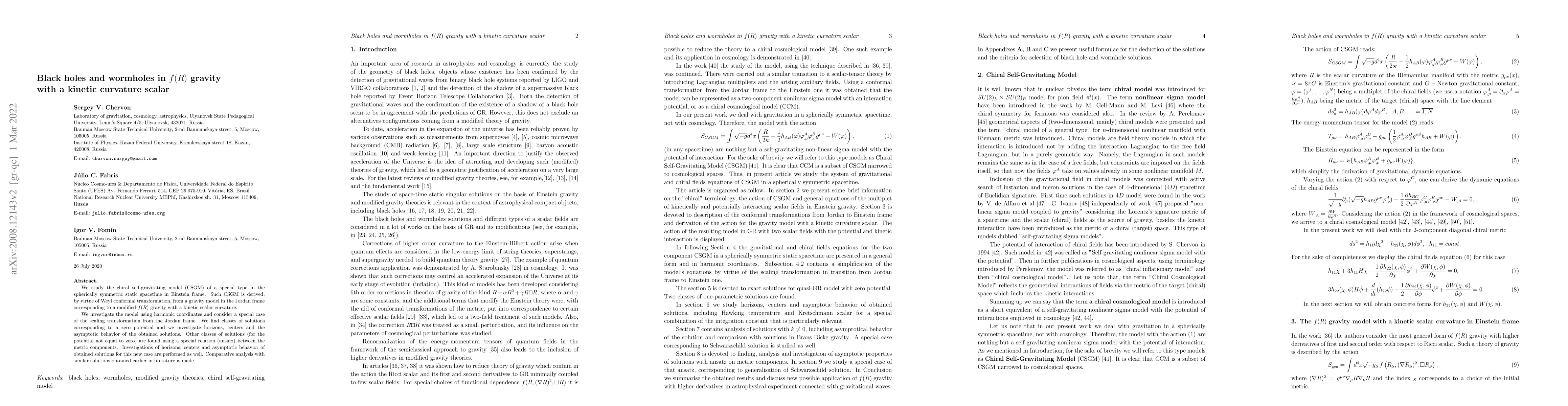 Thumbnail for Black holes and wormholes in $f(R)$ gravity with a kinetic curvature
  scalar