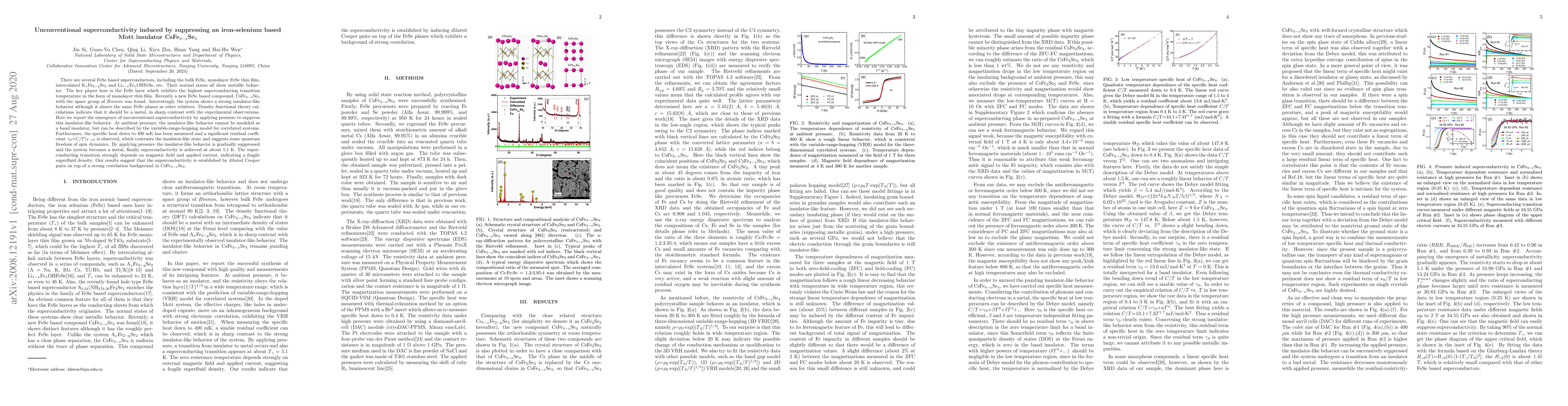 Thumbnail for Unconventional superconductivity induced by suppressing an iron-selenium
  based Mott insulator CsFe4-xSe4