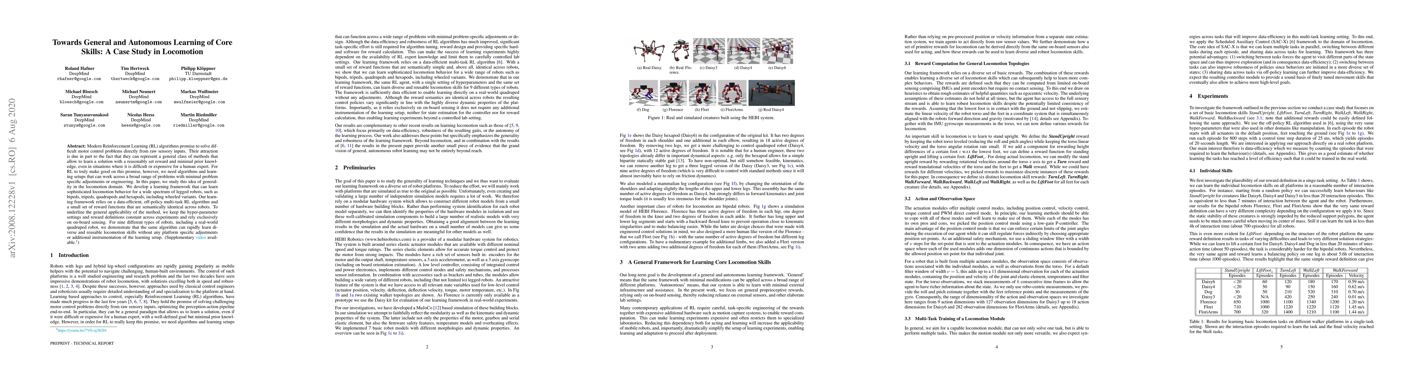 Thumbnail for Towards General and Autonomous Learning of Core Skills: A Case Study in
  Locomotion