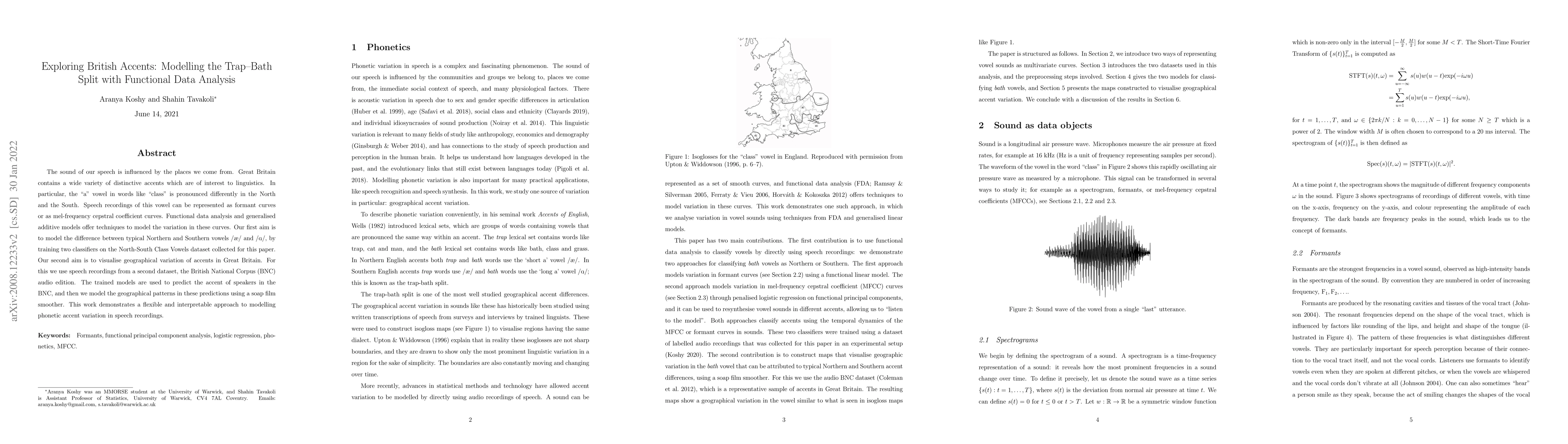 Thumbnail for Exploring British Accents: Modelling the Trap-Bath Split with Functional
  Data Analysis