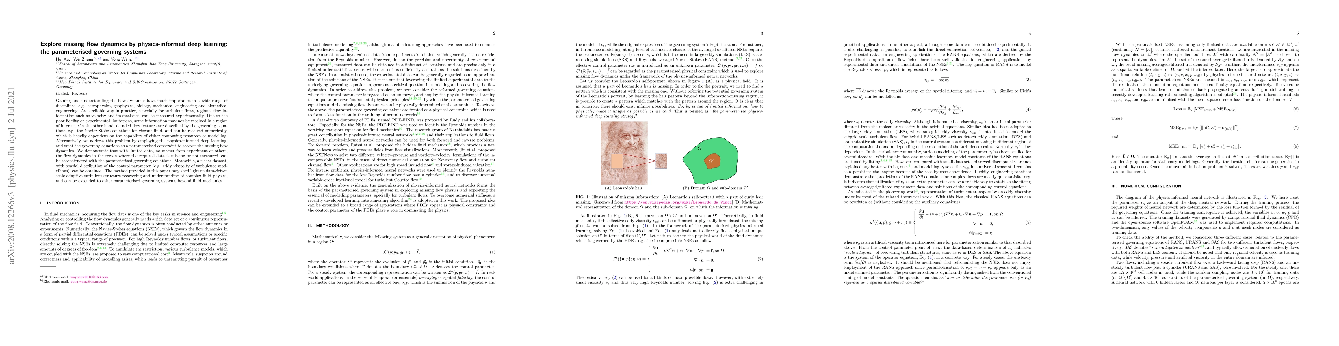 Thumbnail for Explore missing flow dynamics by physics-informed deep learning: the
  parameterised governing systems