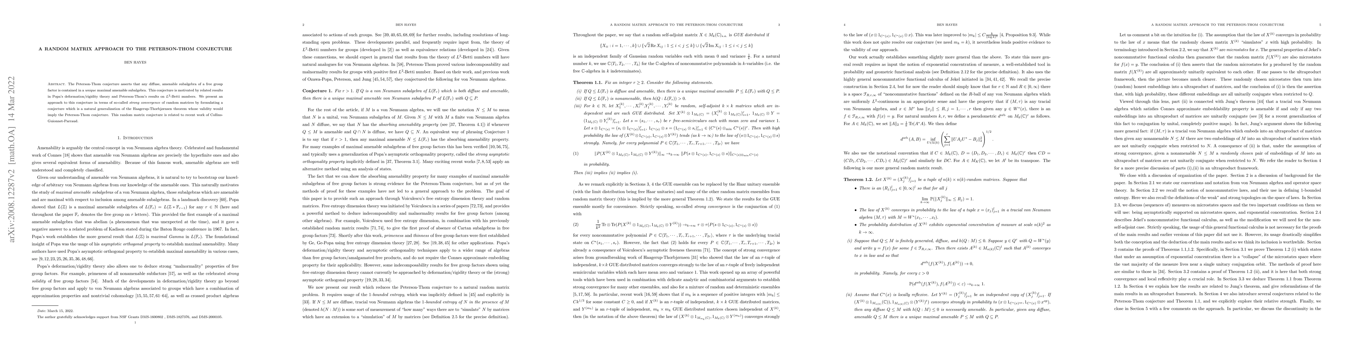 Thumbnail for A random matrix approach to the Peterson-Thom conjecture