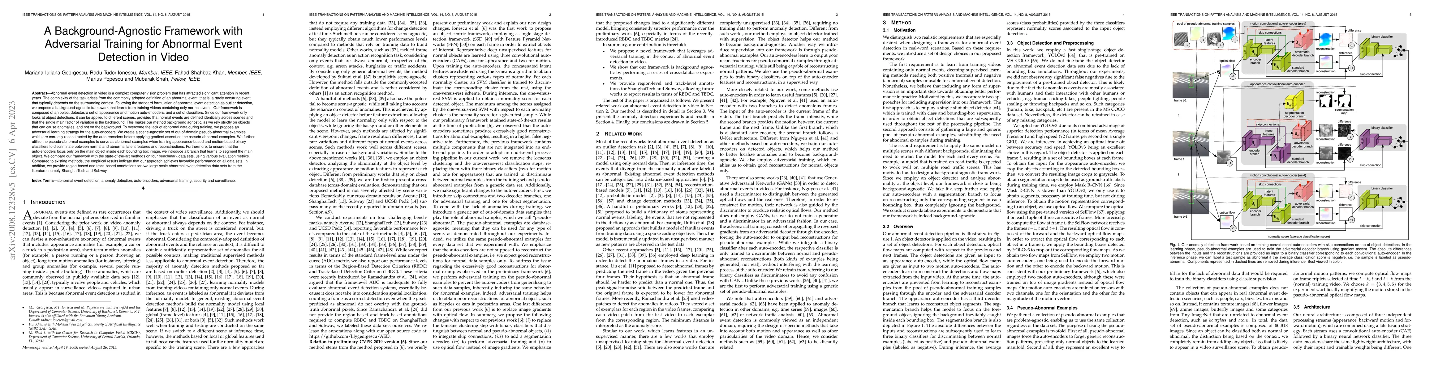 Thumbnail for A Background-Agnostic Framework with Adversarial Training for Abnormal
  Event Detection in Video