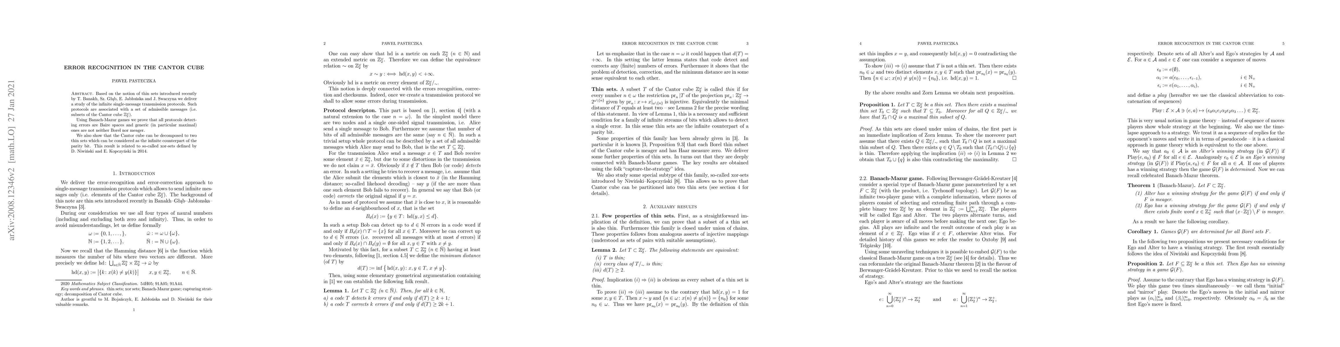 Thumbnail for Error recognition in the Cantor cube