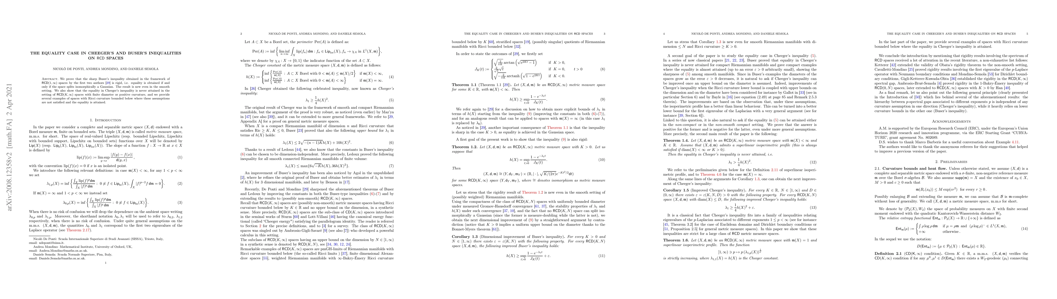 Thumbnail for The equality case in Cheeger's and Buser's inequalities on
  $\mathsf{RCD}$ spaces